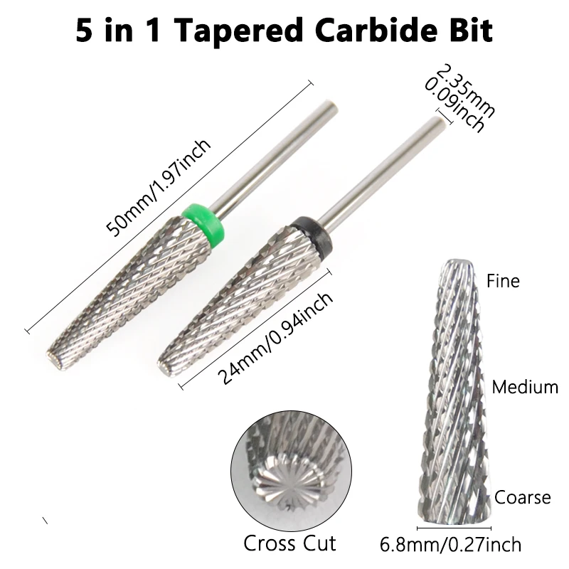5-IN-1 24mm 슈퍼 롱 테이퍼드 카바이드 네일 드릴 비트 전동 네일 드릴 액세서리 매니큐어 버 네일 큐티클 밀링 커터