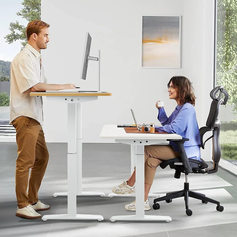 Electric Stand Up Desk Workstation Whole-Piece Desktop Ergonomic Height Adjustable Standing Desk With Cup and headphone holder