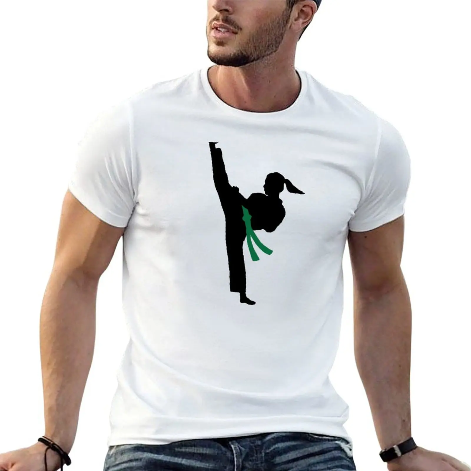 Karate Tae Kwon Do Girl Green Belt Kicking T-Shirt tops for a boy T-shirts for men cotton