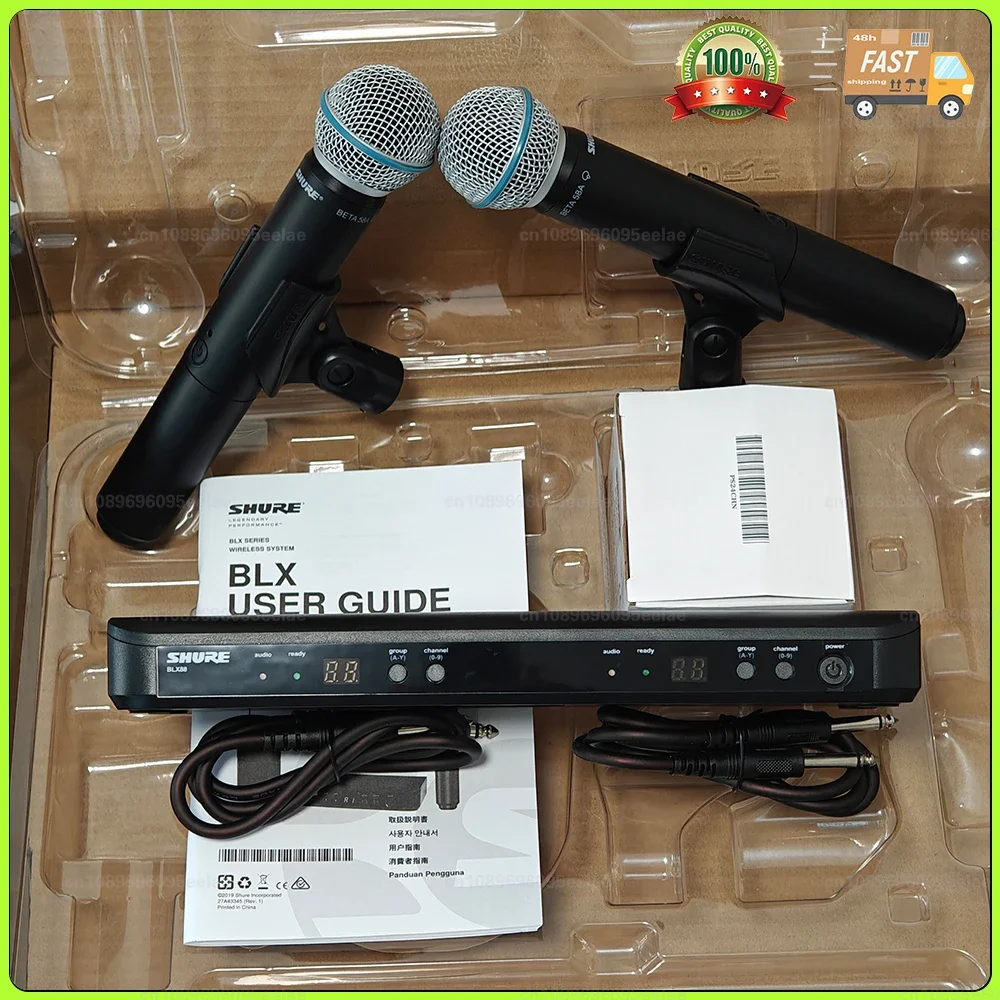 Original SHURE BLX288 BETA58A 2 Vocal Super Cardioid Dynamic Handheld Wireless Microphones Professional Wireless System