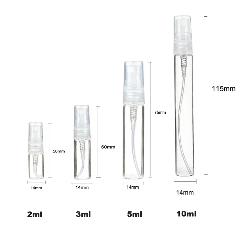 20/30/50/100pcs 2ml 3ml 5ml 10ml Mini Transparent Glass Perfume Bottle Atomizer Empty Glass Vials Mist Spray Glass Travel Bottle