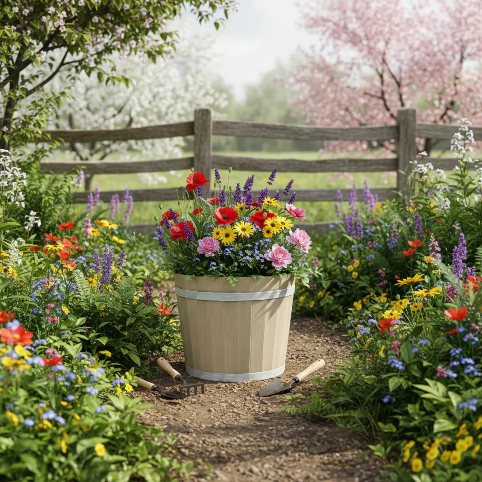 Faux Wood Barrel Planter Long-Lasting Resin Bourbon Barrel Pot Rustic Container Planter Lightweight Plant Container