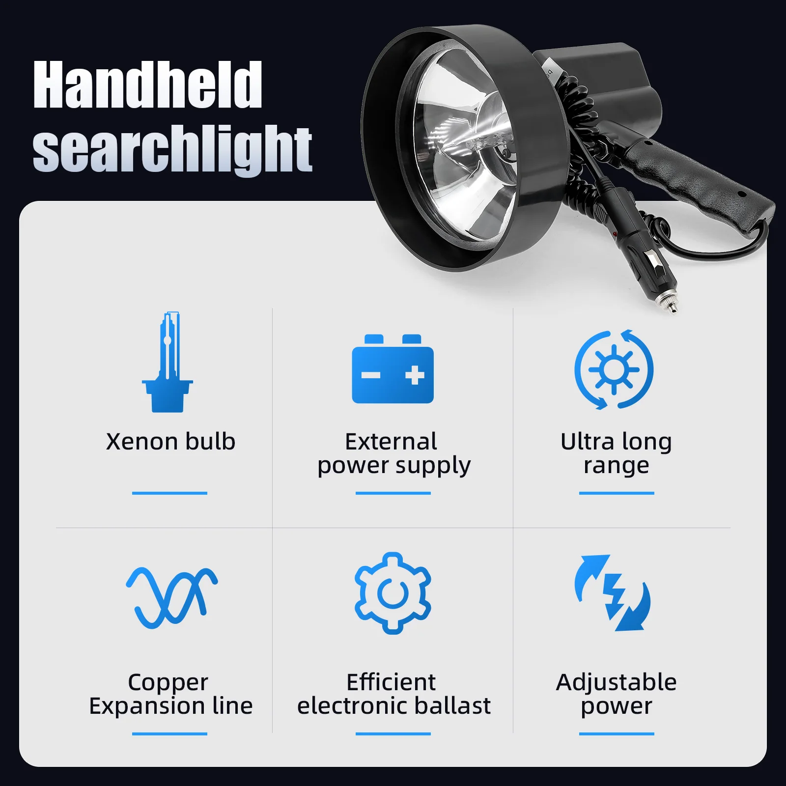 5" / 7" 35W HID Xenon Handheld Spotlight 12V 24V 8000LM Portable Searchlight For Hunting Camping Fishing Boating Lamp - view 3
