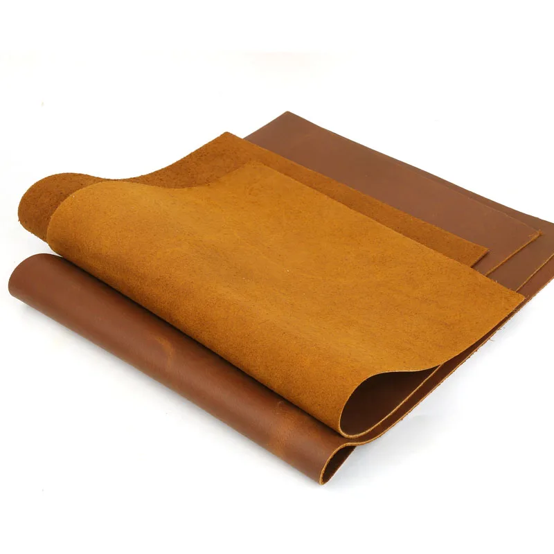 جلد الحصان المجنون باللون الأصفر والبني بسمك 2 مم من جلد البقر الصلب، طبقة علوية مصنوعة يدويًا، دفتر الأستاذ المصنوع يدويًا، شمع زيتي متغير اللون