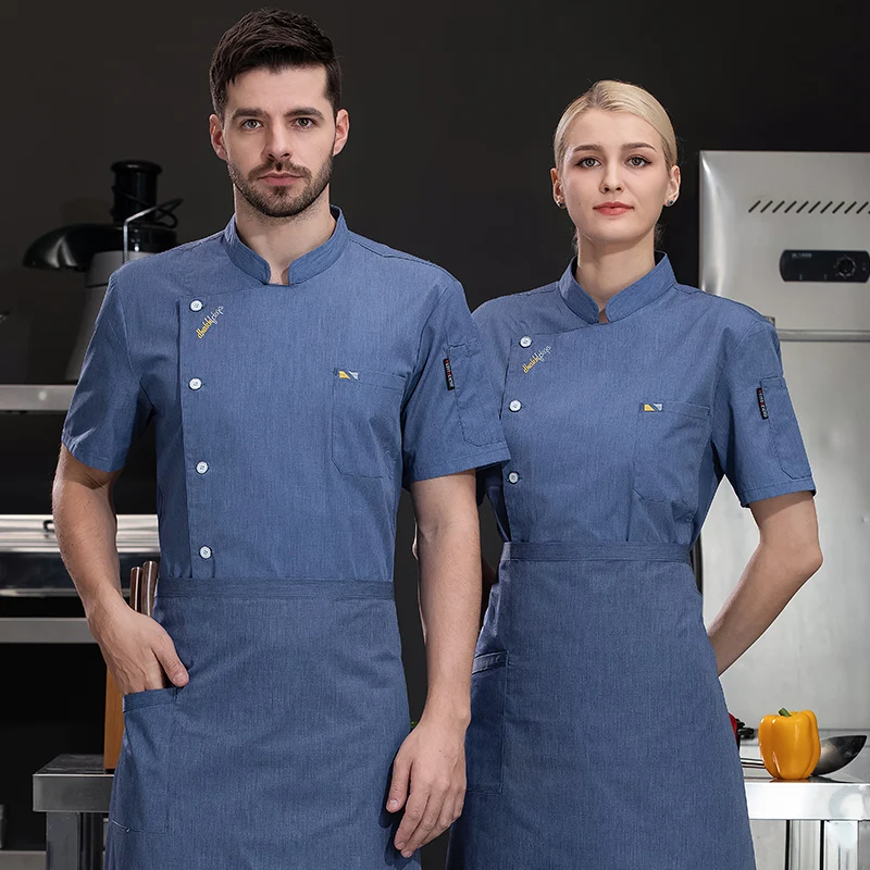 Unisex Chef Uniform Kitchen Hotel Restaurant Bakery Cook Work Clothes Short Sleeve Shirt Chef Jacket Tops for Man Women Waiter