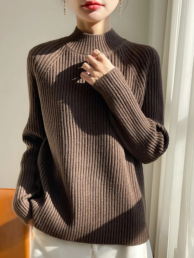 Women's Sweaters Half High Collar Pullover Winter New Style Long Sleeve Solid Thick Warm Knit Tops Fashion Trends Casual Sweater