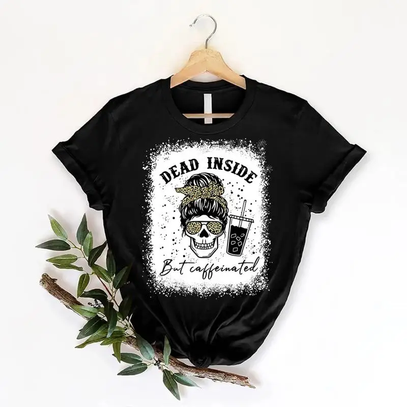 

Футболка Dead Inside But с кофеином, скелет и кофейные футболки, подарок для женщин