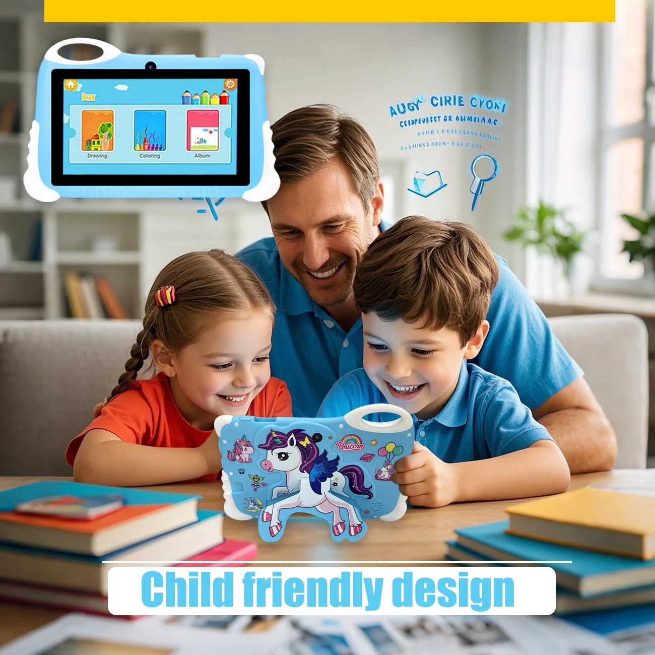 7-inch Android-kindertablet 12 onderwijstablet met dubbele camera's, ontworpen voor jongens en meisjes als leuke verjaardag, kerstcadeaus