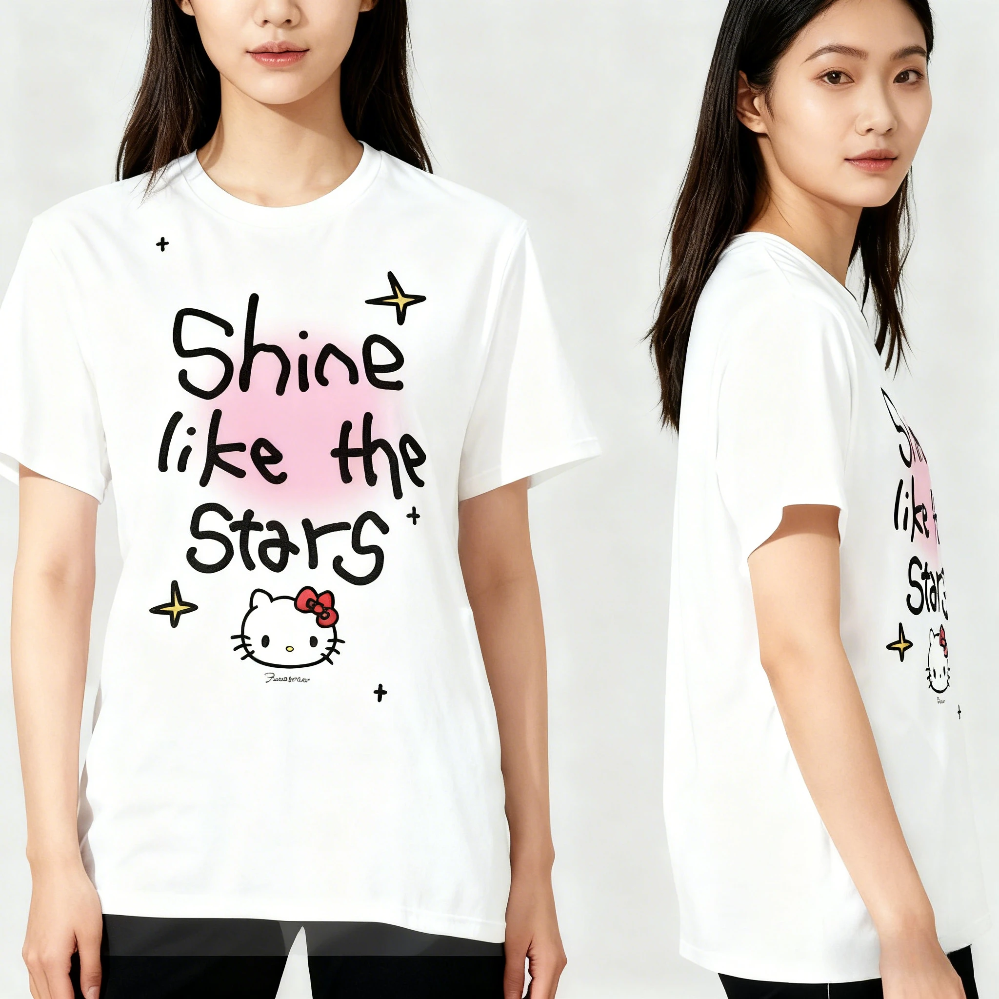 

Ins Niche New Hello Kitty Women’s 100%Cotton Tshirt Kuromi cute Clothing Harajuku Y2k Fashion Streetwear Causalwear Tops Tee