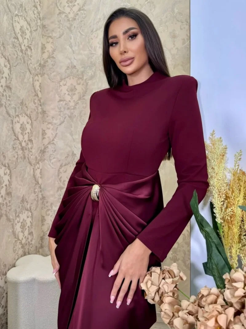 Elegant Spliced Folds Dress Spring Clothing Women 2026 Long Sleeve Bodycon Slimming Dresses Evening Party Club Dress Robe Femmes