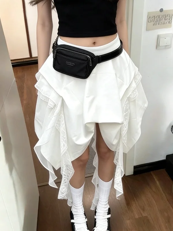 

Белая кружевная юбка А-силуэта с высокой талией, летняя новинка, женская плиссированная юбка с функцией сохранения тепла, в корейском стиле