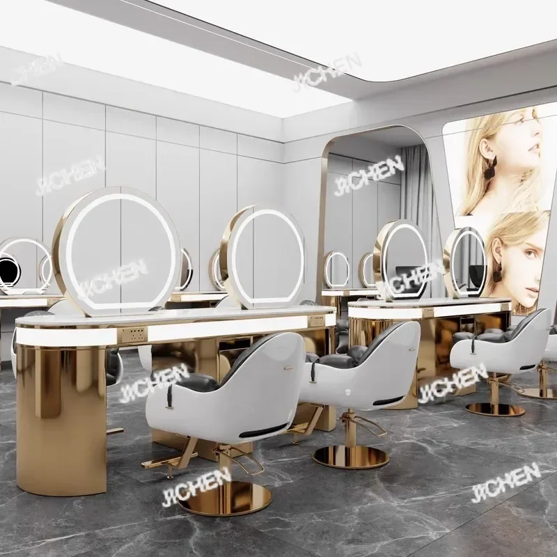 

HZ Парикмахерская Зеркальный стол Парикмахерская Специальный Интернет Знаменитости Двусторонняя нержавеющая сталь Мрамор Парикмахерская Зеркало для волос