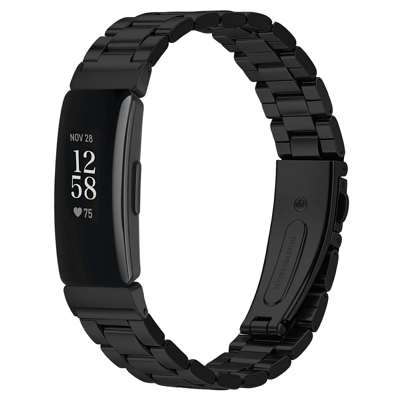 Watch Strap for Fitbit Inspire / Inspire 2 / Inspire HR Stainless Steel Three-bead Band with Folding Clasp - Black