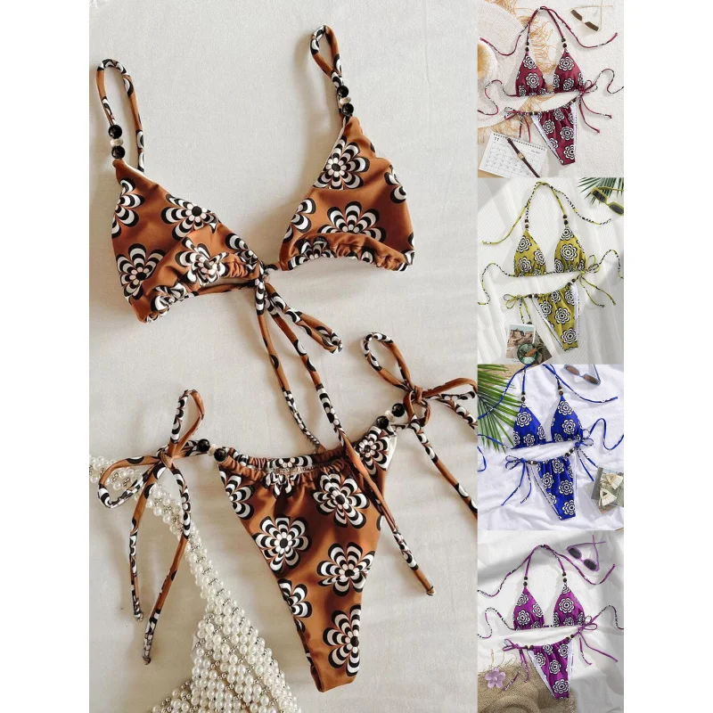 

2025New Year's Halter Neck Tie Bikini Swimsuit Summer Beach Vacation Women Wholesale