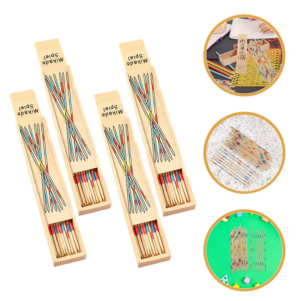 

4 коробки деревянных палочек для игры в пик-ап, семейная игра для детей и взрослых, развивает интеллект, командную работу, мелкую моторику, для пикника и школы