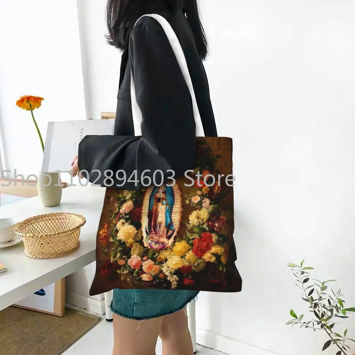 Our Lady Of Guadalupe Virgin Mary Canvas Tote Bag Reusable Unique Design Trend Bag for Unisex