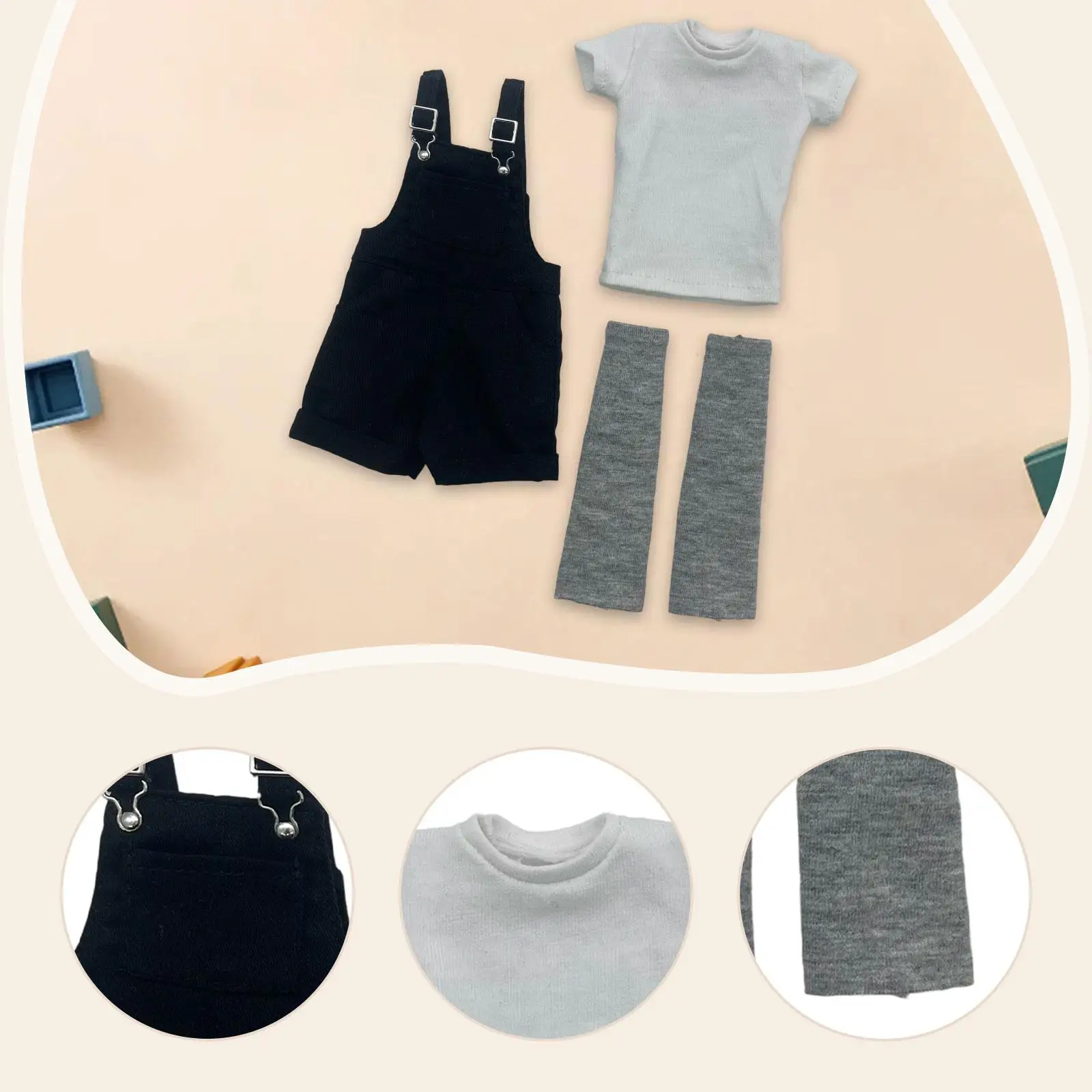 

1:6 Short Overall with and Top Outfit Bib Shortalls for 12 inch Figures Body