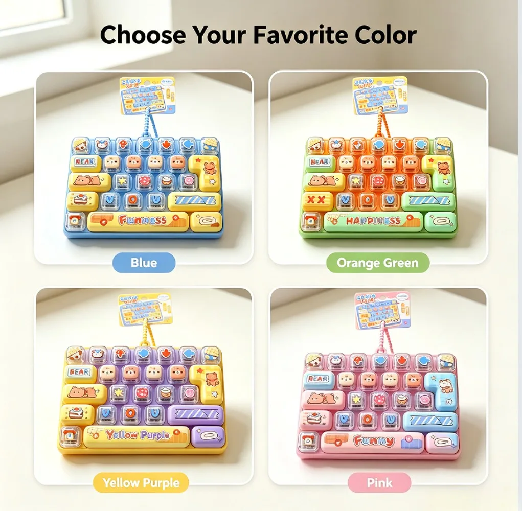 Porte-clés anti-stress Candy Color Fidget Keycap Clicker, mignon, 26 touches, jouet de clavier, pendentif de sac, dessin animé, porte-clés Fidget