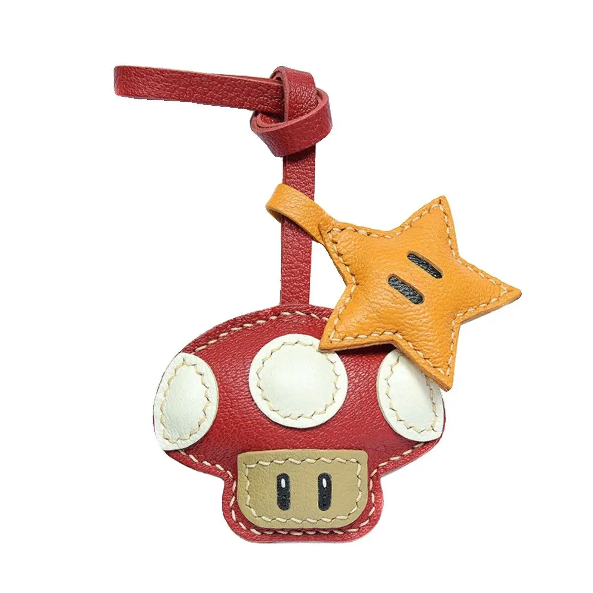 

New Handmade Leather Mushroom And Star Bag Charm Keyring Cute Keychain For Gift Pendant Bags Accessories