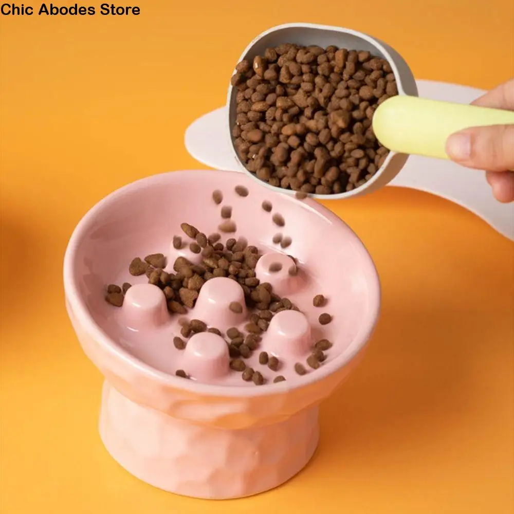 

Ceramic Cat Slow Feeder Bowl Slanted Mouth Non-slip Pet Drinking Eating Feeder Anti Vomiting Anti Tipping