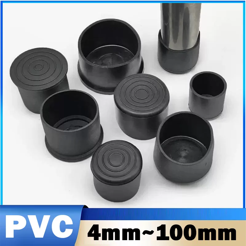 4mm~100mm Black Round Soft PVC Table Chair Leg Tube Cap Anti-Skid Floor Protector Caps，Table Chair Foot Pad Protective Cover