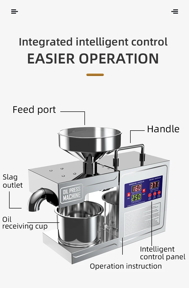 NEW 2025 Model 304 Stainless Steel Oil Press Machine Large Capacity for Peanut,Sunflower,Sesame Seeds Easy Clean, Low Noise