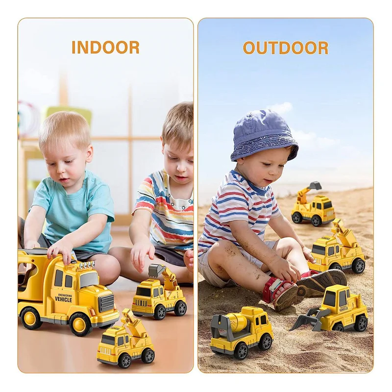 

AINY-Friction Power Vehicle Car 5-In-1 Yellow Plastic Cars For Toddlers 1-3, Christmas Birthday Gifts For Kids
