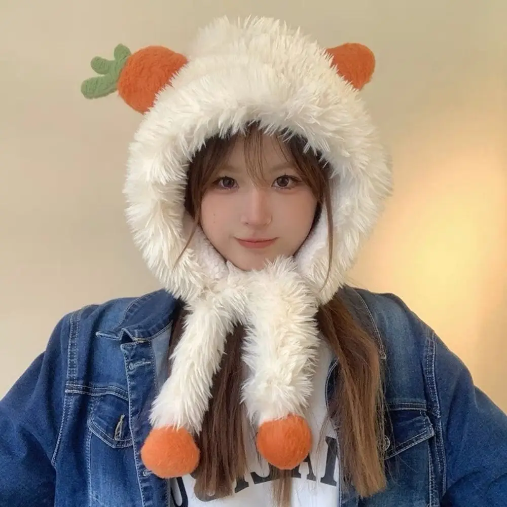 New Fashion Carrot Ear Caps Autumn Winter Fur Ball Plush Lei Feng Hat Soft Warm Thicken Ear Protection Cap