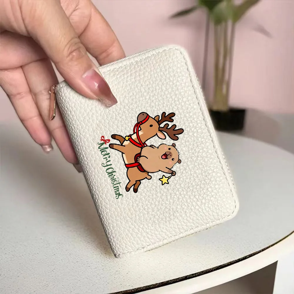 Neue Weihnachtsdruck Damen Kurze Reißverschluss Geldbörse Geldbörse PU Leder Multi-Card Slot Kartenhalter & Kartenclip