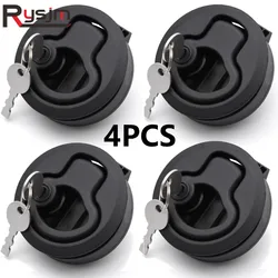 4 Pieces Black 2inch Round Flush Pull Slam Latch Lift Slam Latch Hardware With Lock Key Kit For Boat RV Yacht Accessories