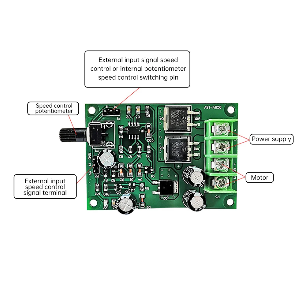 DC 5-18V Motor Speed Controller High Power PWM Stepless Speed Control Module Slow Start Function Reverse Connection Protection