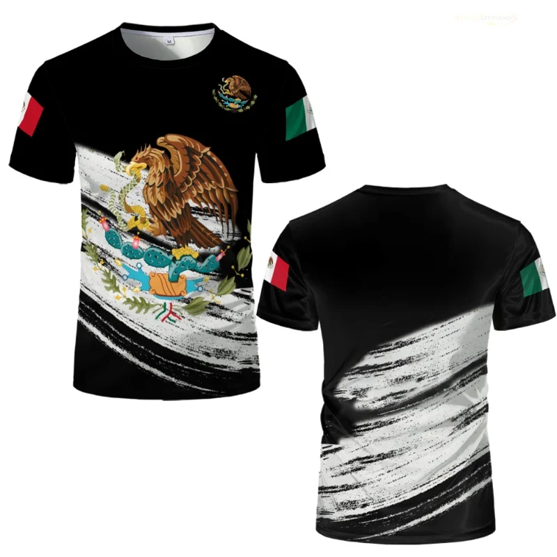 Mexican Flag National Emblem 3D Printed T-shirt For Men And Women Street Wear Oversized Short-sleeved Tees Harajuku Kids Tops