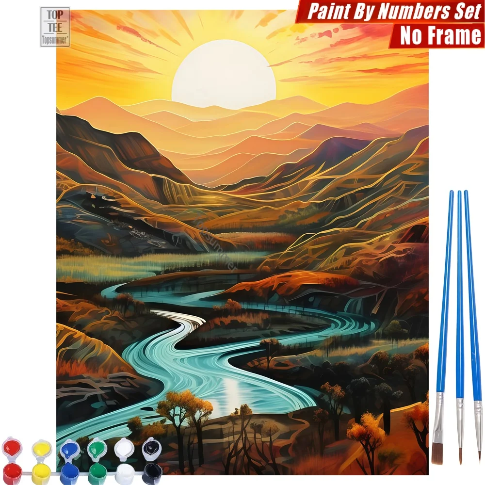 Set de Pintura al Óleo Digital con Diseño de Río al Atardecer - Vibrante Lazo de Colores Fluidos, Regalo de Calidad para el Día de la Madre o para la Abuela
