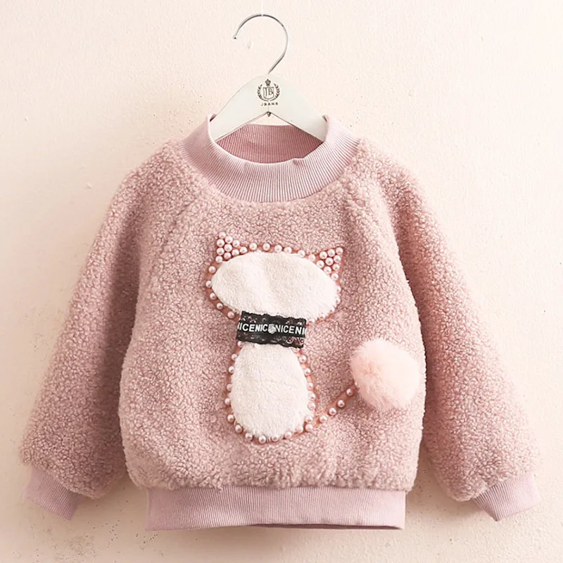2025 Autumn Winter 3 4 6 8 10 12 Years Child Pullover Cute Pearl Cartoon Plus Velvet Polar Fleece Sweatshirts For Baby Kid Girls
