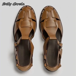 Retro Braid Hollow Belt Buckle Strap Sandals 2024 Summer New All-Match Casual Women Shoes Round Toe Breathable Daily Flats