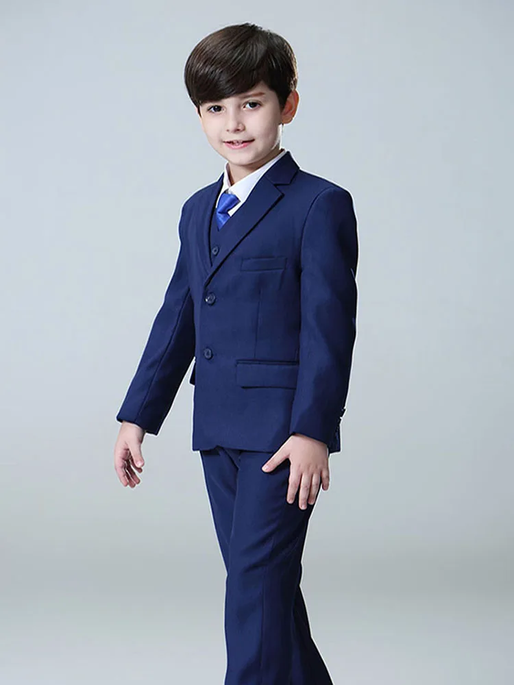 Stylish Navy Blue Suit For Boys Homecoming Formal Costumes Piano Performance Classic Slim Fit Jacket Vest Pants 3 Pieces Set