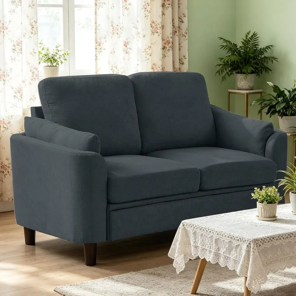 

2-Seater Modern Linen Loveseat with Back Cushions, Ideal for Living Room, Bedroom, and Small Spaces, Grey
