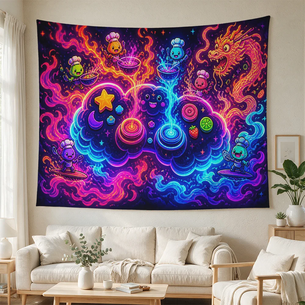 Vibrant Psychedelic Galaxy Dream Art Tapestry Boho Wall Hanging Colorful Cosmic Unicorn Dragon Decor