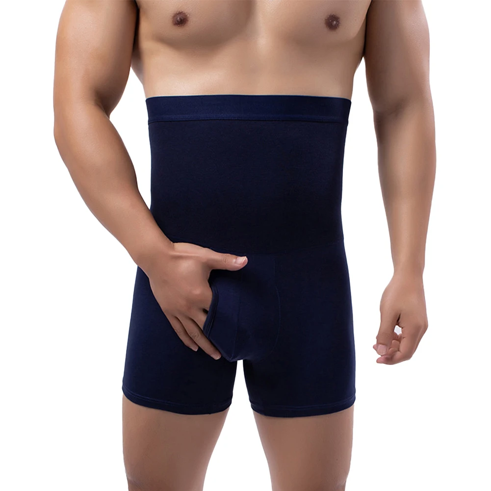 Briefs High Waist Underwear Dark Blue Slimming Boxers Comfortable Fit Flexible Design Regular Length Solid Pattern