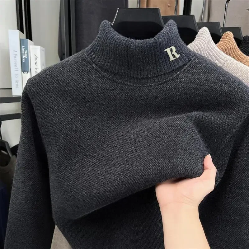 High End Brand Men's High Neck Sweater Luxur Warm Fashion Best-selling Letter Embroidery Korean Style Casual Knitted Pullover
