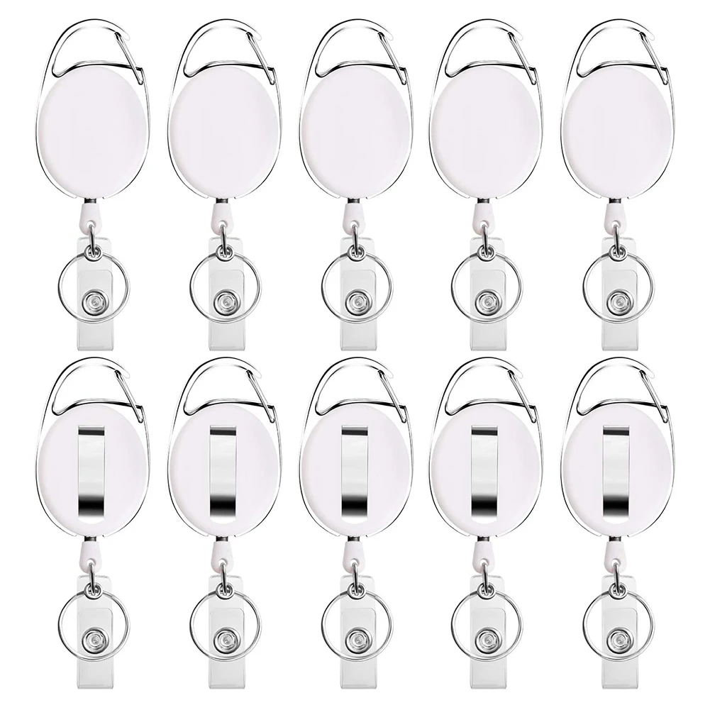 Retractable Badge Holder with Carabiner Reel Clip and Key Ring for ID Card Key Keychain Holders Black 10 Pieces,White HOT