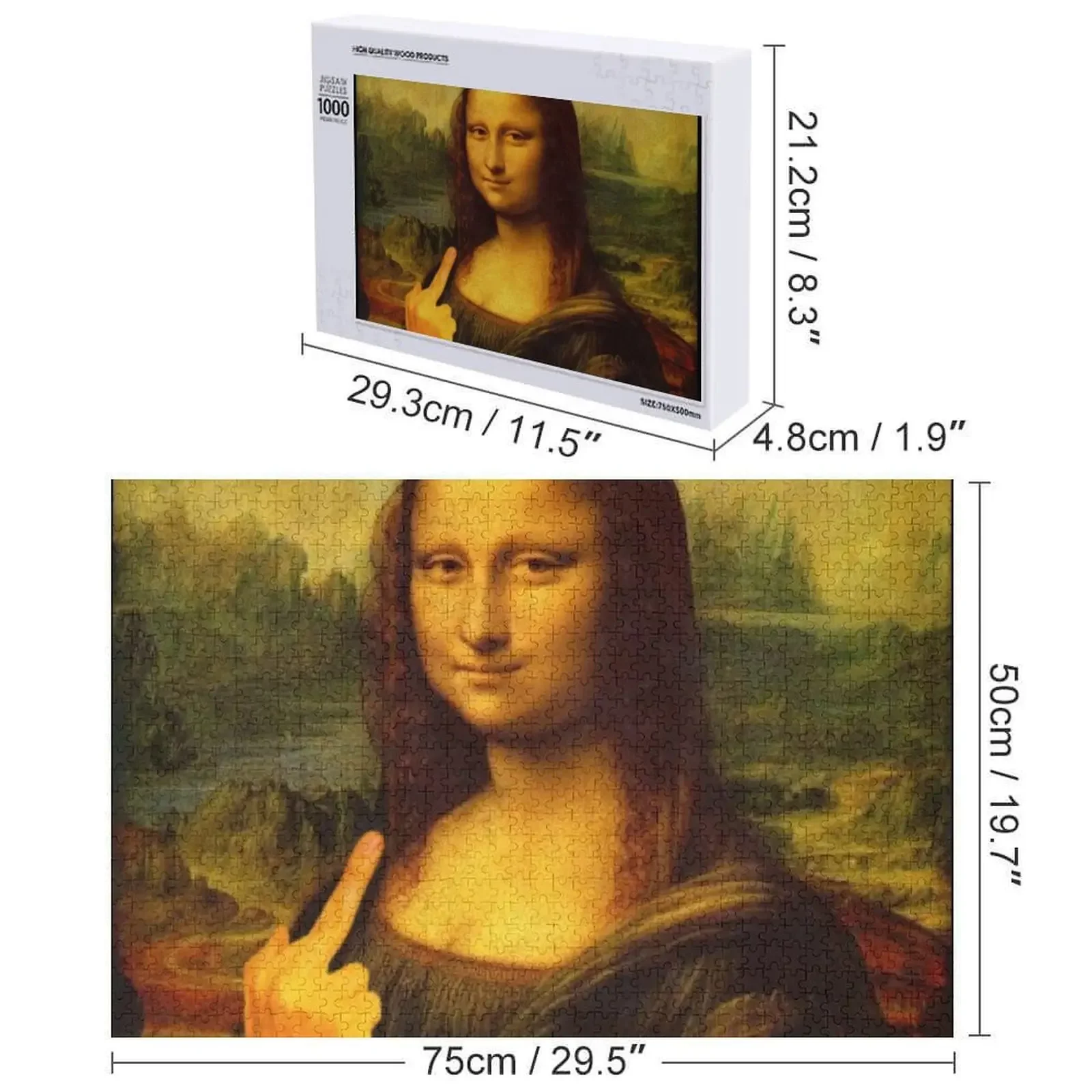 الموناليزا مضحك اللوحة الاصبع الوسطى ملصق بازل قطع هدية قابلة للتخصيص لغز الأطفال