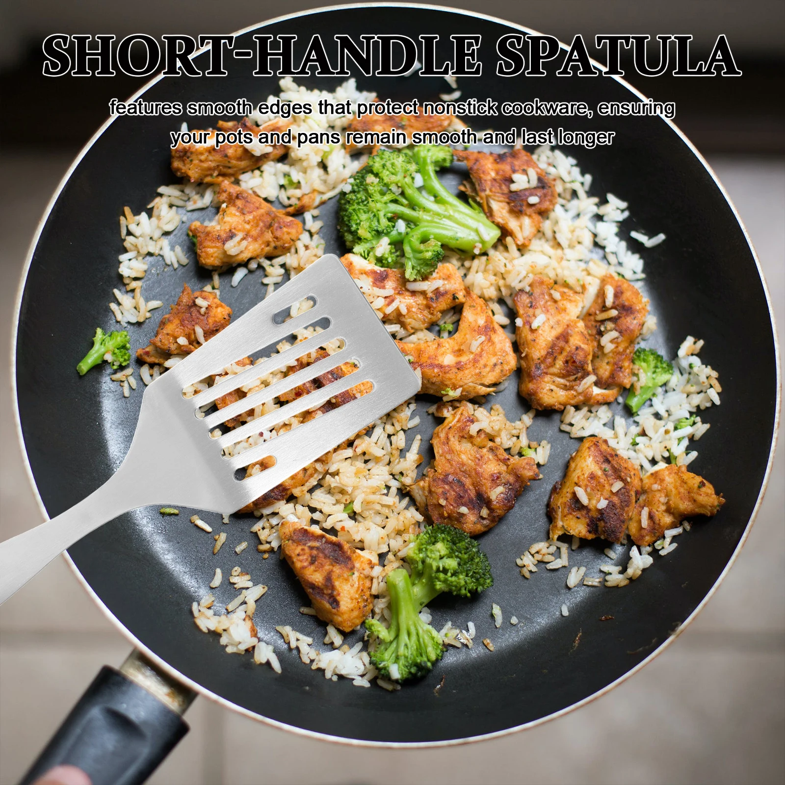 

Stainless Steel Short Handle Spatula For Kitchen Use Metal Turner Smooth Edge Non Stick Cookware Protection Ideal