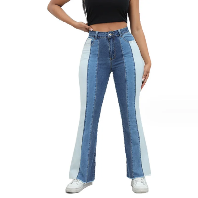 

Women Casual Jeans Flare Pants Pannelled Collision Pant Fashional Tassel High Waist Fit Female High Quality 81Y19