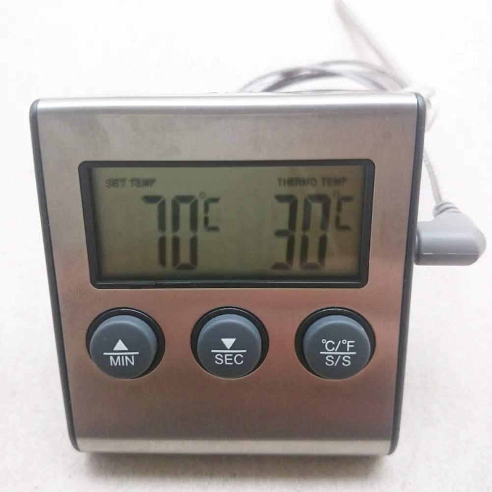 Digital Meat Thermometer Stainless Steel Probe Instant Read Cooking Thermometer Timer for Indoor Outdoor Oven Grill Bbq Food