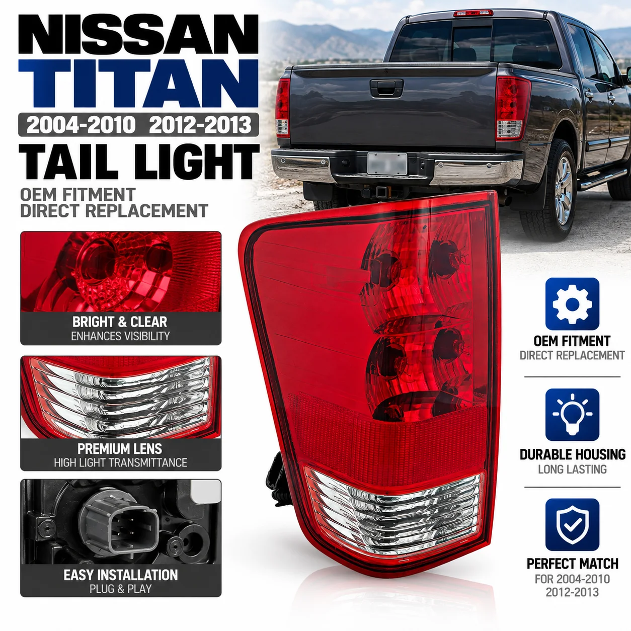 Left/Right Side Car Tail Light Rear Bumper Light Stop Brake Lamp Turn Signal Warning For  Nissan TITAN 2004-2013