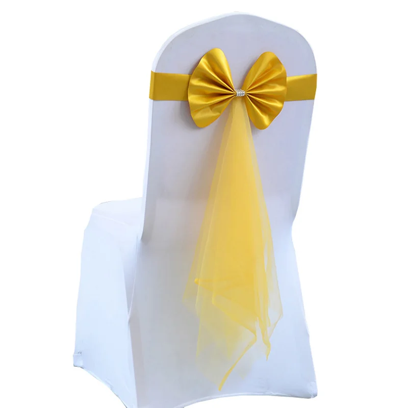 Throne Chair Sashes Tie Gauze Bodas Knot Cover Satin Ribbon Belt Bow For Banquet Country Wedding Party Event Decoration Supplies