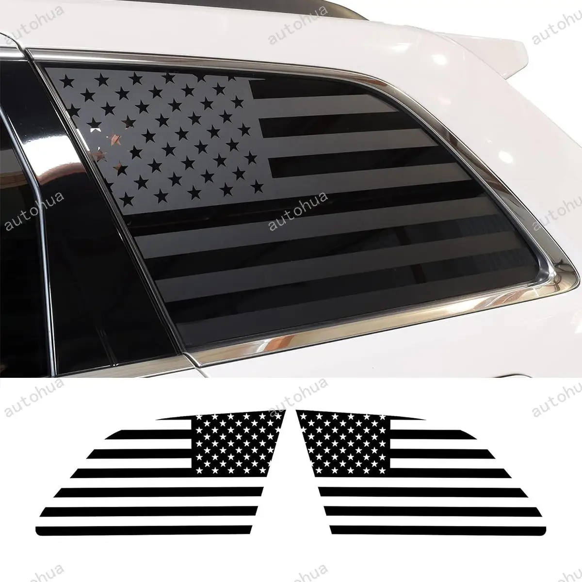 

Precut American Flag Rear Side Quarter Window Decals Compatible with Jeep Grand Cherokee 2011-2021, Thin Blue Line