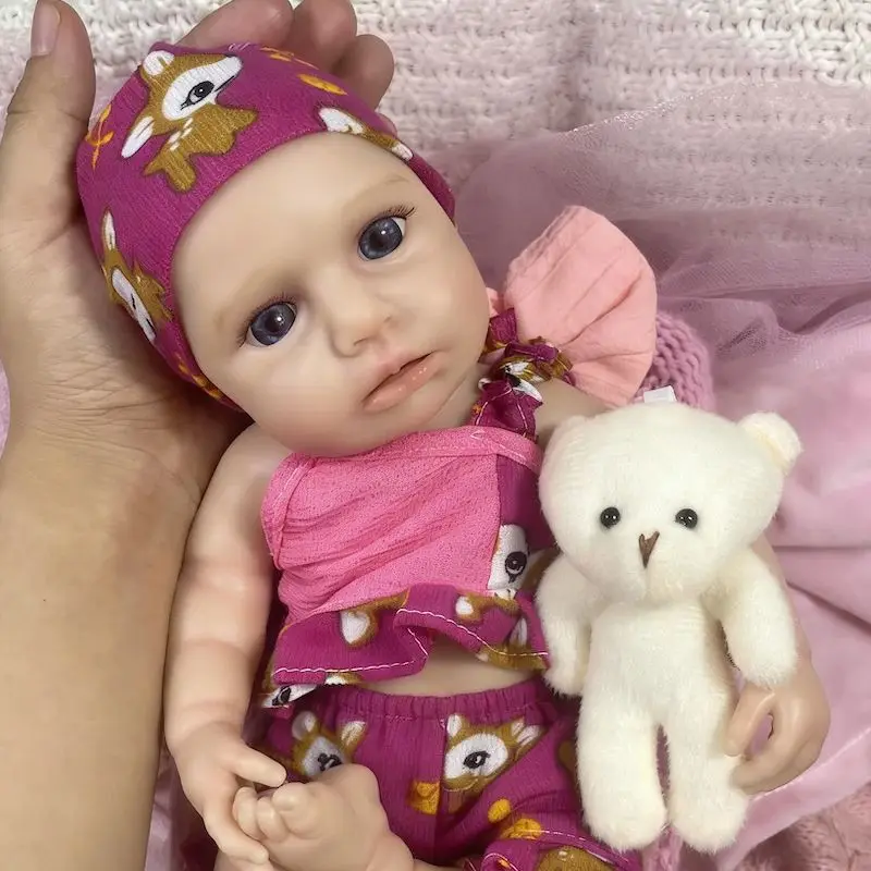 13 Inch Painted Reborn Full Solid Silicone Doll Awake Blue Eyes Original Silicone Washable Doll Toy Christmas Gift