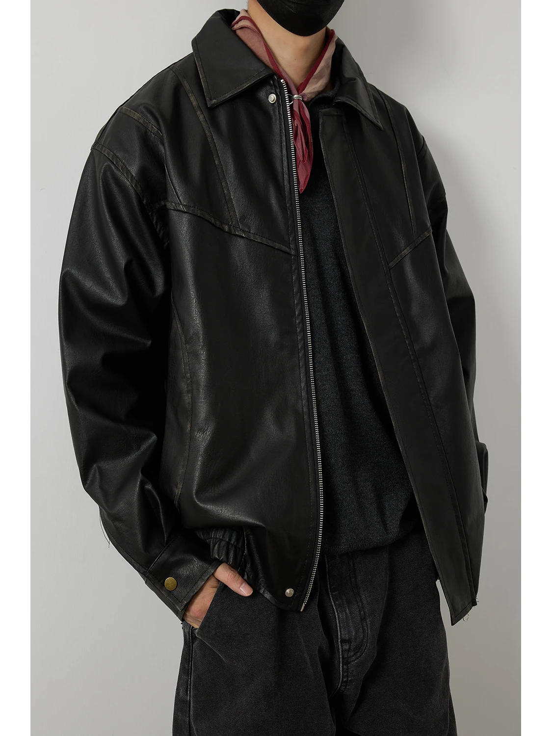 

LH Store Американский ретро-джат из искусственной кожи, мужской весенне-осенний мотоциклетный свободный кожаный топ-джат